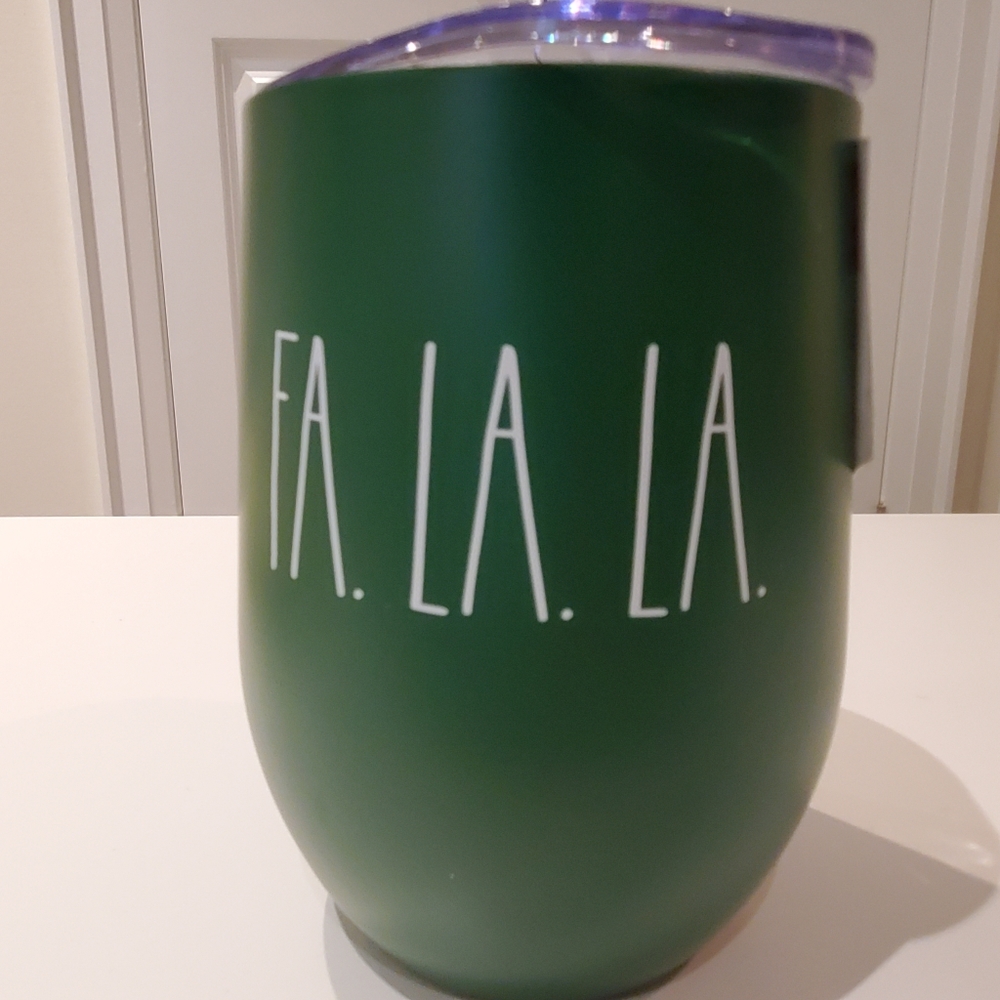 *New* Rae Dunn "FA LA LA" Christmas Insulated Stainless Wine Glass/Tumbler w/Lid